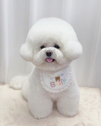 HKM-0401597 Cute Bear Embroidery Cotton Saliva Towel Small Bib - White