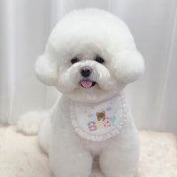 HKM-0401597 Cute Bear Embroidery Cotton Saliva Towel Small Bib - White
