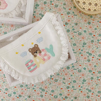 HKM-0401597 Cute Bear Embroidery Cotton Saliva Towel Small Bib - White