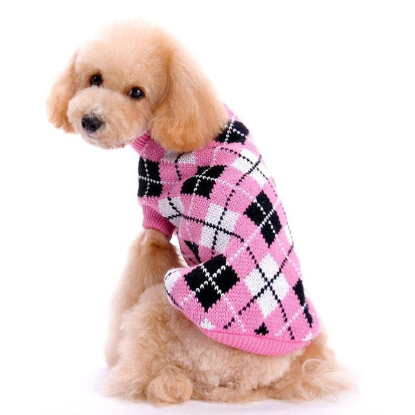 HKM-0401981 Knitted Wool Sweater for Small and Medium Dogs - Autumn/Winter Geometric Diamond Design