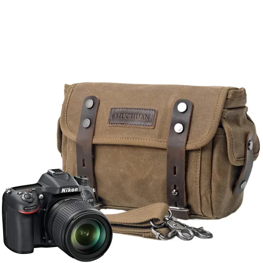 HKM-040339 Retro Messenger Bag for Men, Waterproof Batik Canvas and Cowhide Leather Photography Crossbody Bag, Multiple Color Options