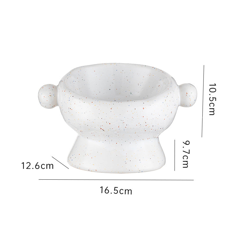 HKM-0404157 Ceramic Anti-Flip Cat Bowl - Flat Mouth Design in Multiple Heights and Colors
