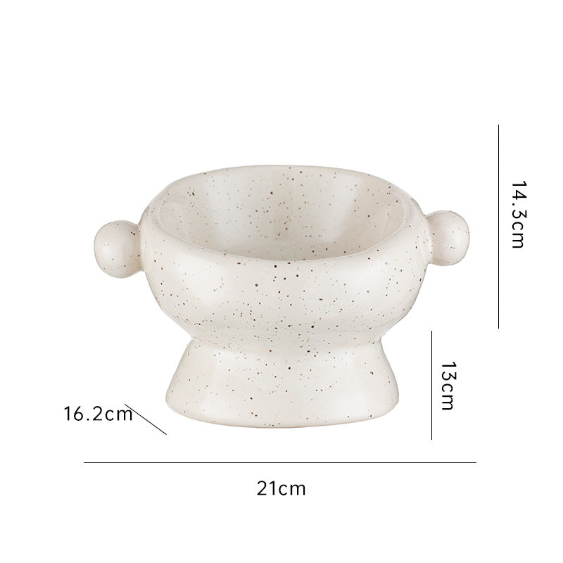 HKM-0404157 Ceramic Anti-Flip Cat Bowl - Flat Mouth Design in Multiple Heights and Colors