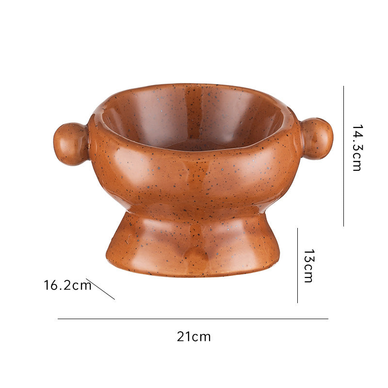 HKM-0404157 Ceramic Anti-Flip Cat Bowl - Flat Mouth Design in Multiple Heights and Colors