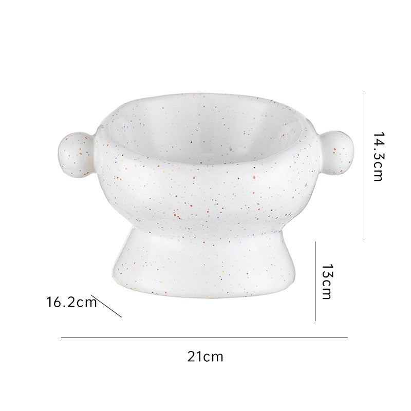 HKM-0404157 Ceramic Anti-Flip Cat Bowl - Flat Mouth Design in Multiple Heights and Colors