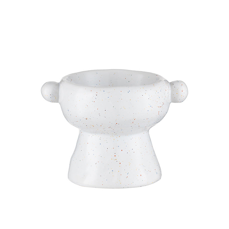 HKM-0404157 Ceramic Anti-Flip Cat Bowl - Flat Mouth Design in Multiple Heights and Colors