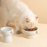HKM-0404157 Ceramic Anti-Flip Cat Bowl - Flat Mouth Design in Multiple Heights and Colors