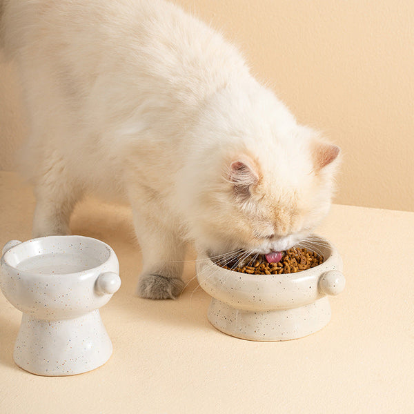 HKM-0404157 Ceramic Anti-Flip Cat Bowl - Flat Mouth Design in Multiple Heights and Colors
