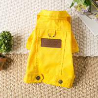 HKM-0408125 Pet Dog Denim Jacket in Green, Light Blue, and Yellow - Fashionable Minimalist Design