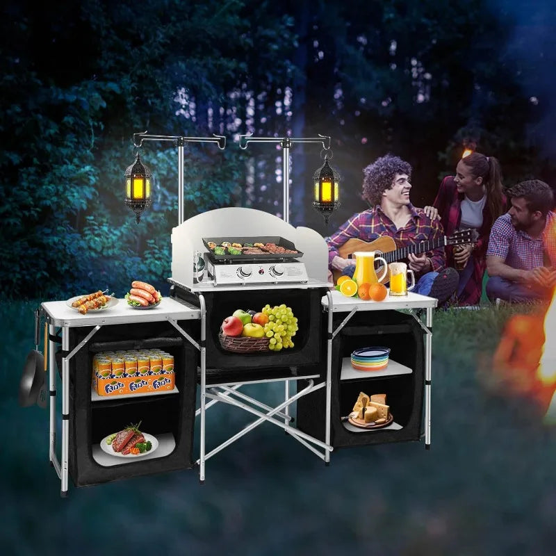 HKM-040979 Portable Outdoor Folding Cooking Station with Storage for Camping and Mobile Kitchen Use