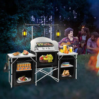 HKM-040979 Portable Outdoor Folding Cooking Station with Storage for Camping and Mobile Kitchen Use