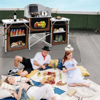 HKM-040979 Portable Outdoor Folding Cooking Station with Storage for Camping and Mobile Kitchen Use
