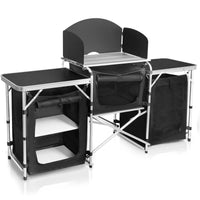 HKM-040979 Portable Outdoor Folding Cooking Station with Storage for Camping and Mobile Kitchen Use