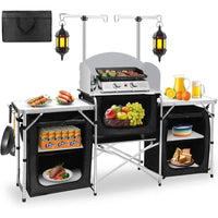 HKM-040979 Portable Outdoor Folding Cooking Station with Storage for Camping and Mobile Kitchen Use
