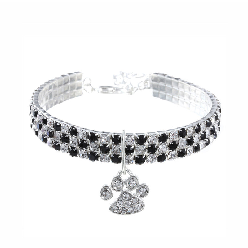 HKM-0411709 Mixed Color Rhinestone Stretch Necklace for Dogs and Cats ¨C Copper with Silver Plating