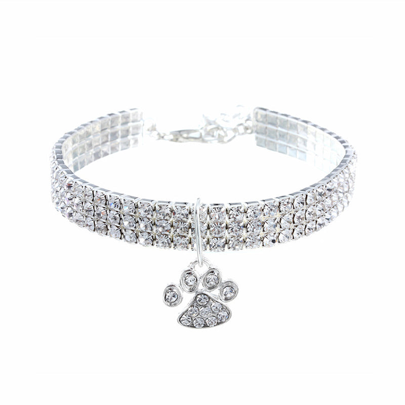 HKM-0411709 Mixed Color Rhinestone Stretch Necklace for Dogs and Cats ¨C Copper with Silver Plating