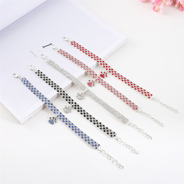 HKM-0411709 Mixed Color Rhinestone Stretch Necklace for Dogs and Cats ¨C Copper with Silver Plating