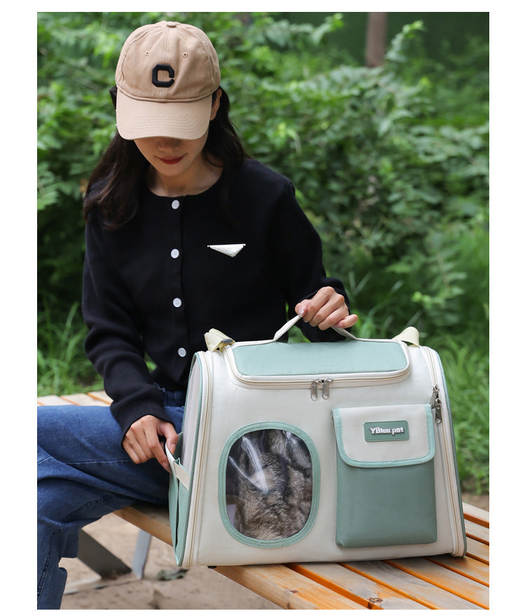 HKM-0411965 Large Capacity Green Oxford Cat Bag - Portable and Lightweight Shoulder Crossbody