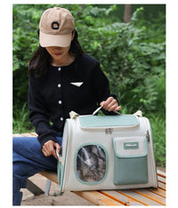 HKM-0411965 Large Capacity Green Oxford Cat Bag - Portable and Lightweight Shoulder Crossbody