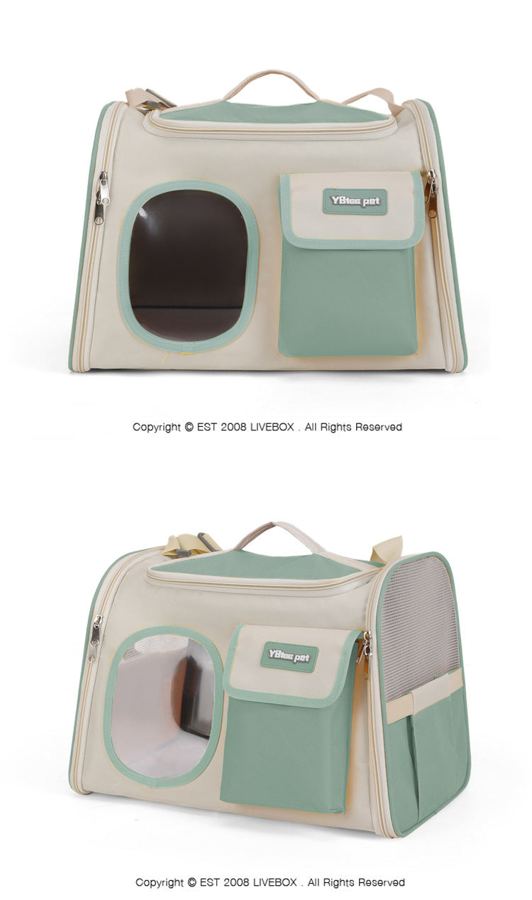 HKM-0411965 Large Capacity Green Oxford Cat Bag - Portable and Lightweight Shoulder Crossbody