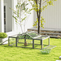 HKM-0413373 Large Gray Wooden Rabbit Hutch with Outdoor Run and Lockable Access Doors for Small Animals