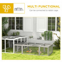 HKM-0413373 Large Gray Wooden Rabbit Hutch with Outdoor Run and Lockable Access Doors for Small Animals
