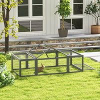 HKM-0413373 Large Gray Wooden Rabbit Hutch with Outdoor Run and Lockable Access Doors for Small Animals