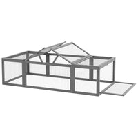 HKM-0413373 Large Gray Wooden Rabbit Hutch with Outdoor Run and Lockable Access Doors for Small Animals
