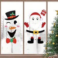 HKM-041427 Cute Christmas Felt Door Stickers - Santa Claus & Snowman with Adhesive Dots for Seasonal Decor
