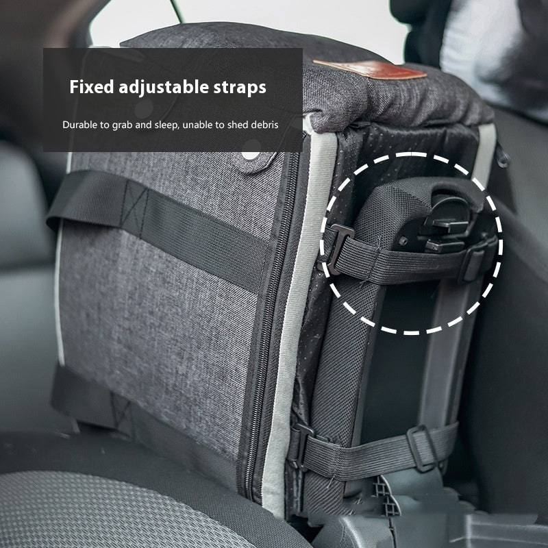 HKM-0414525 Cat Car Safety Seat - Soft Cloth Pet Bed for Cats in Dark Gray and Beige