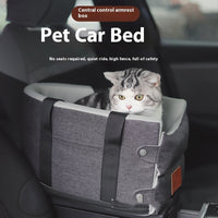 HKM-0414525 Cat Car Safety Seat - Soft Cloth Pet Bed for Cats in Dark Gray and Beige