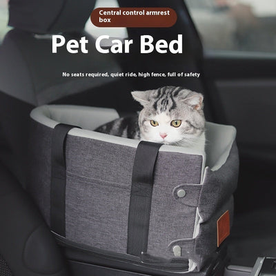 HKM-0414525 Cat Car Safety Seat - Soft Cloth Pet Bed for Cats in Dark Gray and Beige