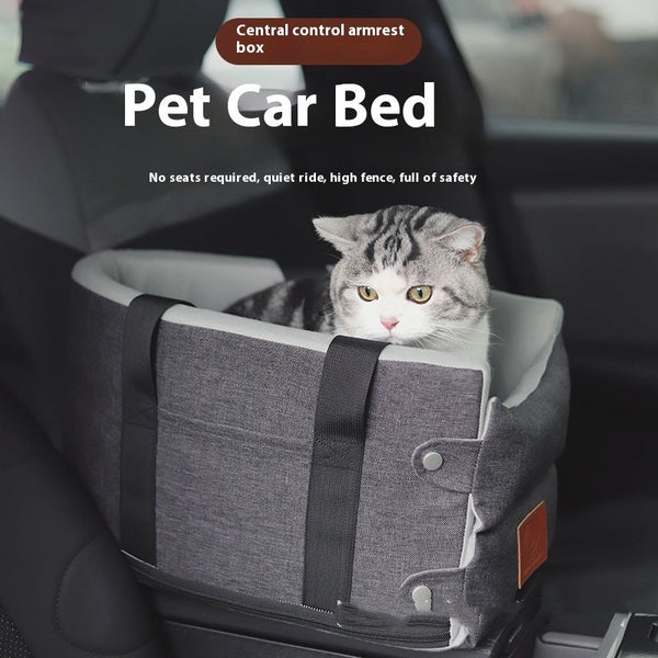 HKM-0414525 Cat Car Safety Seat - Soft Cloth Pet Bed for Cats in Dark Gray and Beige