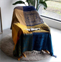 HKM-041619 Nordic Folk Style Fullcover Chenille Sofa Blanket - Polyester, Available in Blue and Red, Sizes 150x190 cm and 220x260 cm