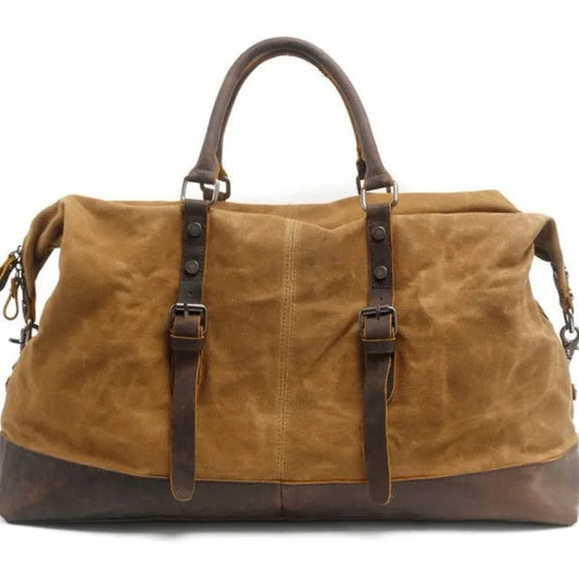 HKM-041683 Vintage Canvas Duffel Bag for Men - Large Tote Luggage, 54cm x 23cm x 42cm, Cowhide Accents
