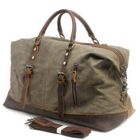 HKM-041683 Vintage Canvas Duffel Bag for Men - Large Tote Luggage, 54cm x 23cm x 42cm, Cowhide Accents
