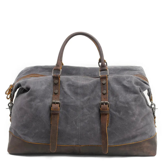 HKM-041683 Vintage Canvas Duffel Bag for Men - Large Tote Luggage, 54cm x 23cm x 42cm, Cowhide Accents