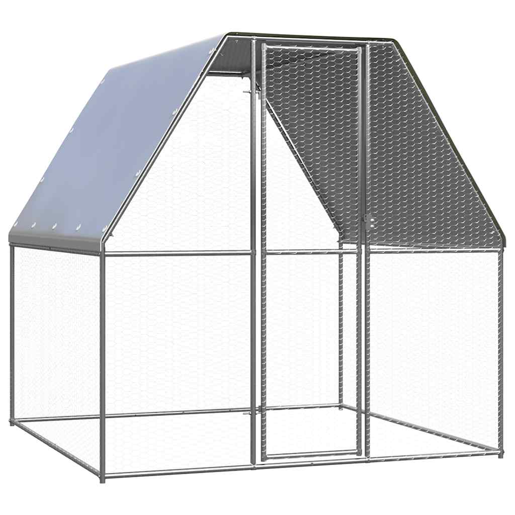 HKM-0417085 Galvanized Steel Chicken Coop - 2x2x2 m Outdoor Enclosure for Hens and Small Animals