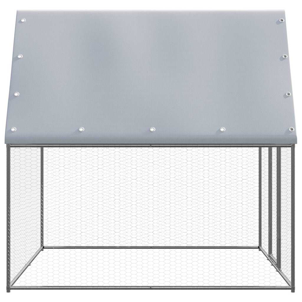 HKM-0417085 Galvanized Steel Chicken Coop - 2x2x2 m Outdoor Enclosure for Hens and Small Animals