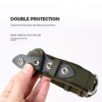 HKM-0418109 Adjustable Leather Pet Collar for Medium and Large Dogs with Airtag Holder - Black, Brown, Blue, Pink, Green