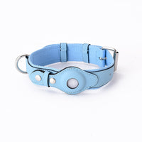 HKM-0418109 Adjustable Leather Pet Collar for Medium and Large Dogs with Airtag Holder - Black, Brown, Blue, Pink, Green