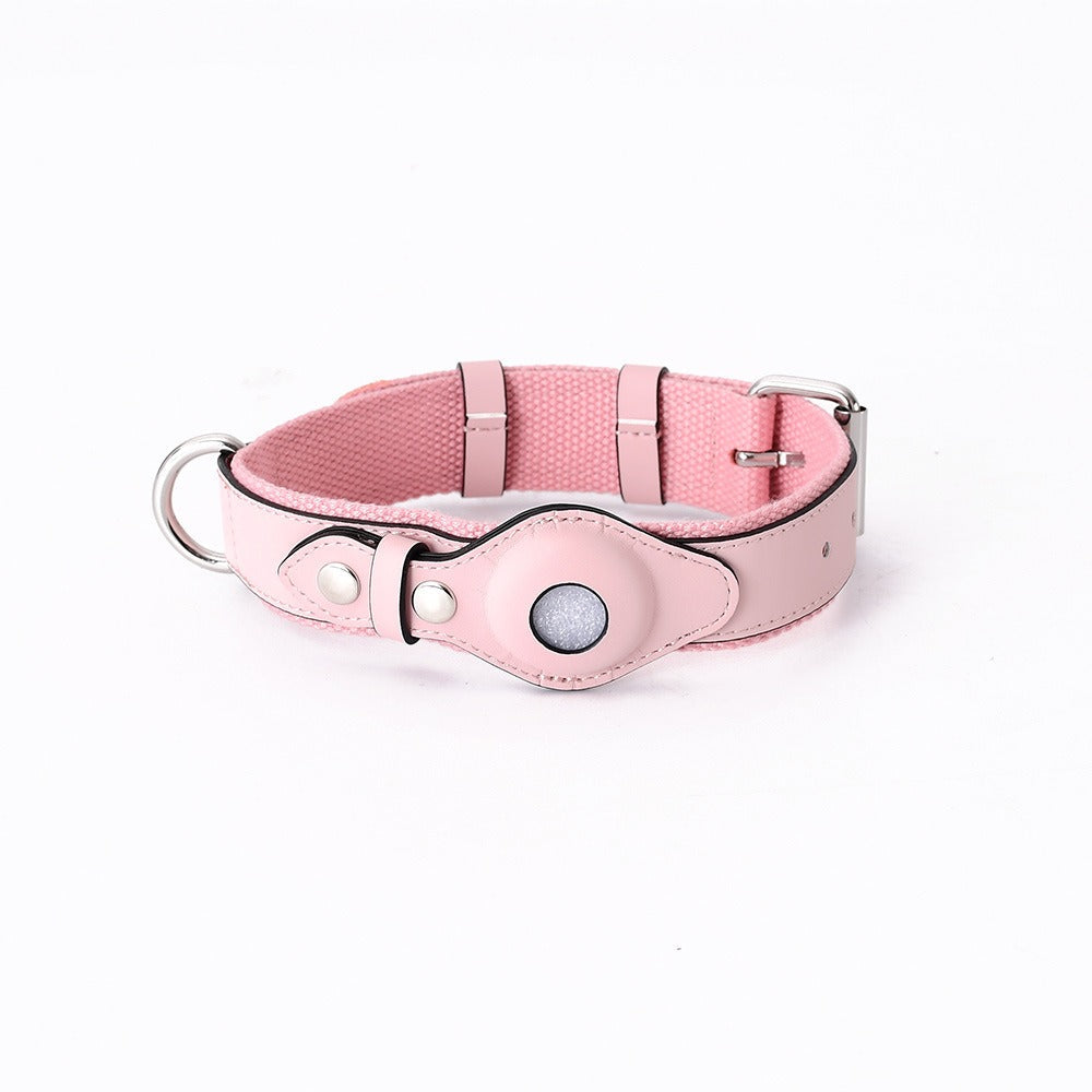 HKM-0418109 Adjustable Leather Pet Collar for Medium and Large Dogs with Airtag Holder - Black, Brown, Blue, Pink, Green