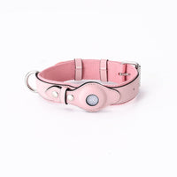 HKM-0418109 Adjustable Leather Pet Collar for Medium and Large Dogs with Airtag Holder - Black, Brown, Blue, Pink, Green