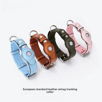 HKM-0418109 Adjustable Leather Pet Collar for Medium and Large Dogs with Airtag Holder - Black, Brown, Blue, Pink, Green