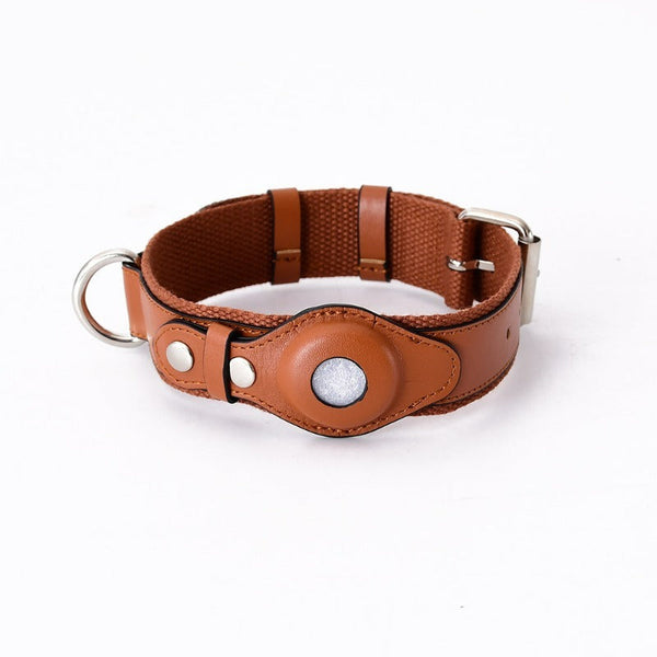 HKM-0418109 Adjustable Leather Pet Collar for Medium and Large Dogs with Airtag Holder - Black, Brown, Blue, Pink, Green