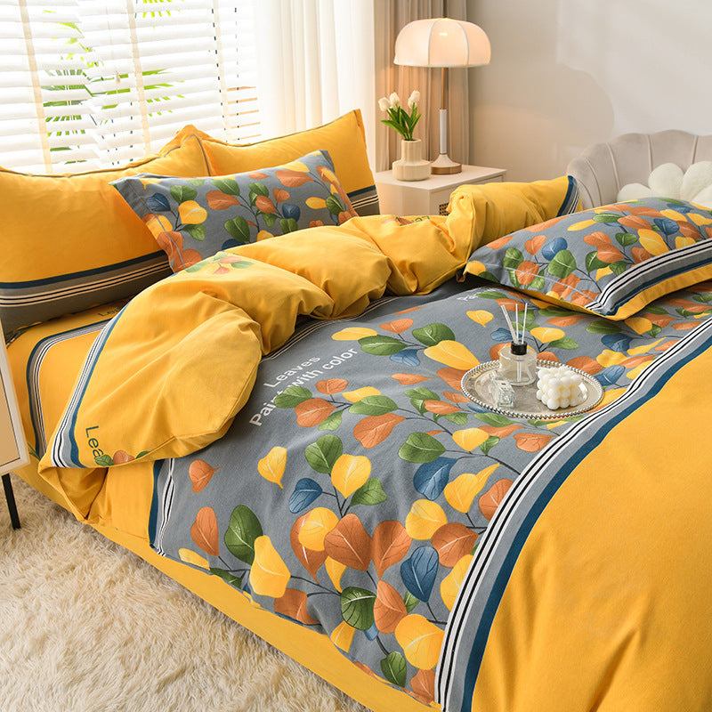 HKM-041939 Pure Cotton Four-Piece Bedding Set with Duvet Cover and Pillowcases - Various Patterns & Sizes