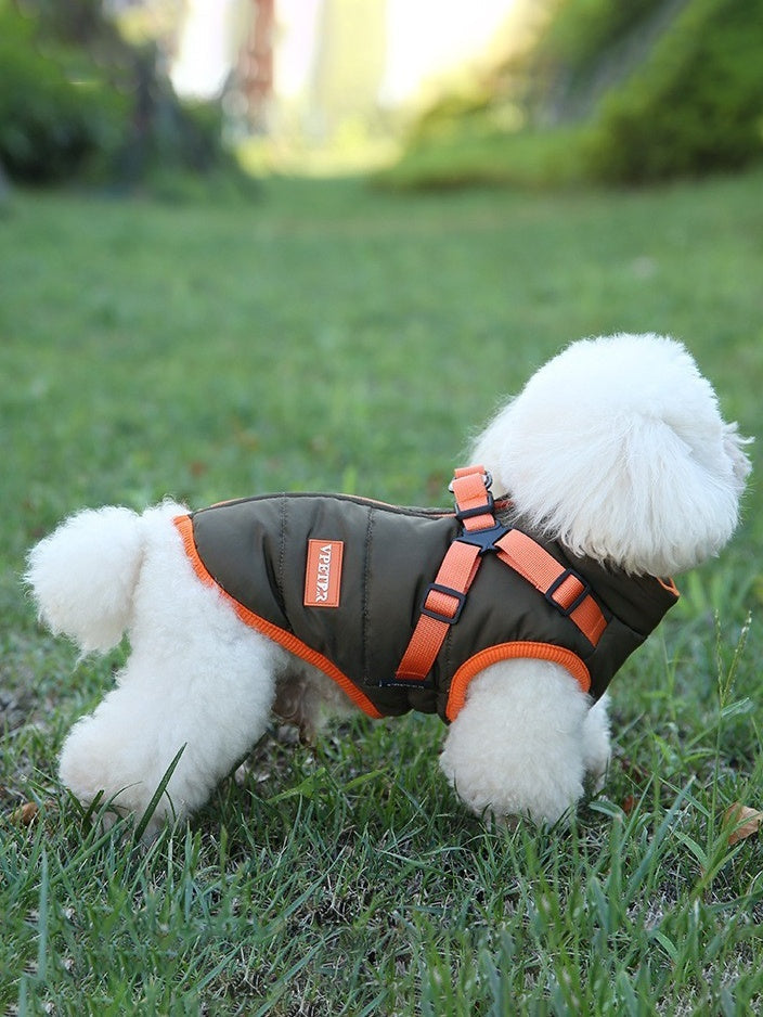 HKM-0419901 Olive Green Thick Cotton-Padded Winter Dog Vest for Small and Medium-Sized Dogs