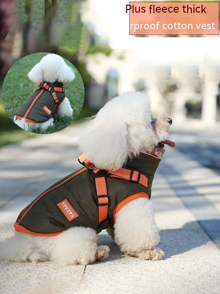 HKM-0419901 Olive Green Thick Cotton-Padded Winter Dog Vest for Small and Medium-Sized Dogs