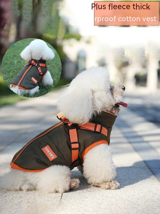 HKM-0419901 Olive Green Thick Cotton-Padded Winter Dog Vest for Small and Medium-Sized Dogs