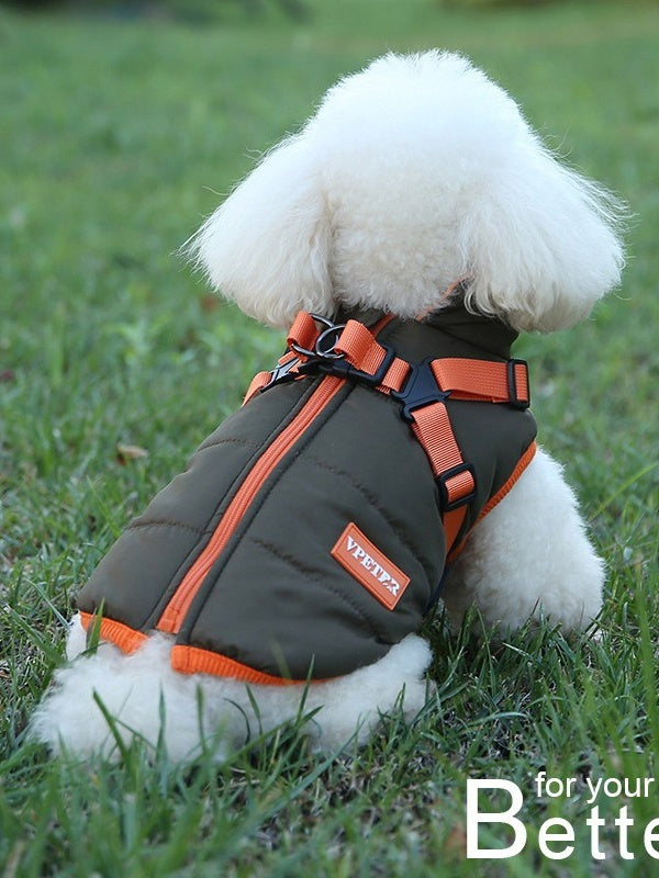HKM-0419901 Olive Green Thick Cotton-Padded Winter Dog Vest for Small and Medium-Sized Dogs